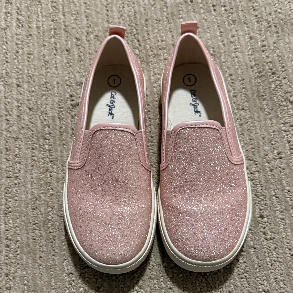 Cat & Jack Glittery Pink Kids Slip-On Sneakers